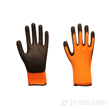 PU Series Orange Black Polyester Beled Palm Gloves